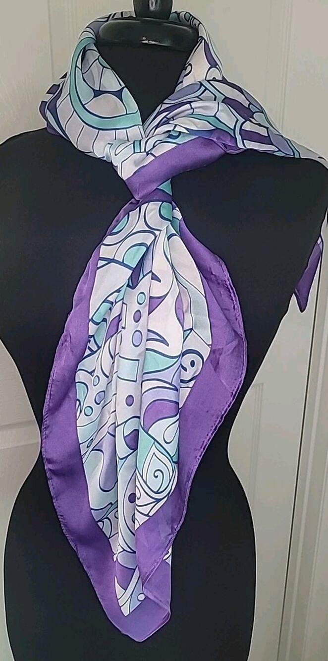 Jessica Simpson Purple Geometric Square Scarf Retro Chic